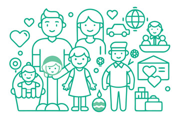 Families and their activities during celebrations and everyday moments in a friendly design