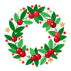 christmas wreath with holly vector