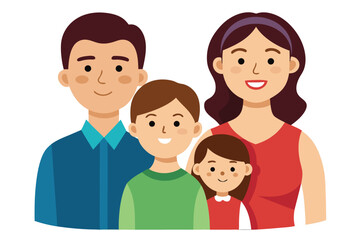 Family posing together with smiles in a cheerful cartoon illustration