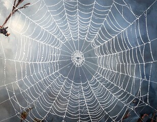 Obraz premium Delicate spiderweb covered in morning dew