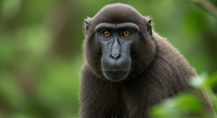 Obraz premium Sulawesi Crested Macaque Portrait in Lush Green Forest.