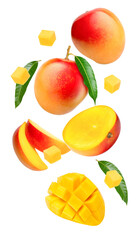 set of red mango isolated on transparent background.