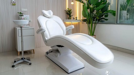White Modern Spa Treatment Bed in Bright Room
