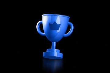3d Blue Trophy Awards Cup with star on black background. Premium Quality concept. Victory game champion. Generated image
