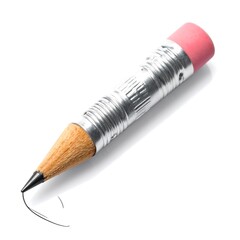 A pencil with an eraser, angled on a white background