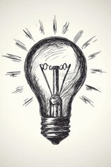 Black and white sketch of light bulb symbol of idea energy invention creativity innovation vintage drawing
