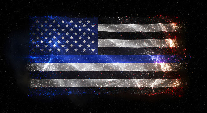 Thin Blue Line Flag Made of Glowing Particles Celestial Ethereal