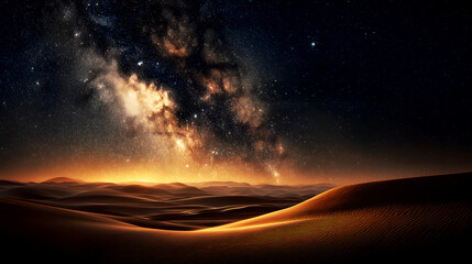 Fototapeta premium Desert Landscape Under Milky Way: Breathtaking Scenery of Starry Desert Dunes