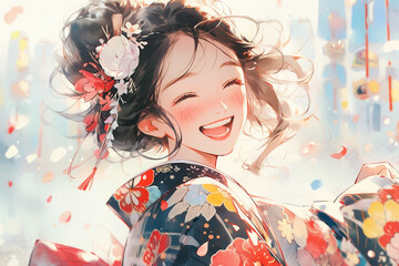 着物を着た女性のイラスト