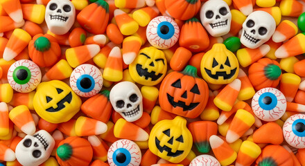 A spooky assortment of halloween candies and treats