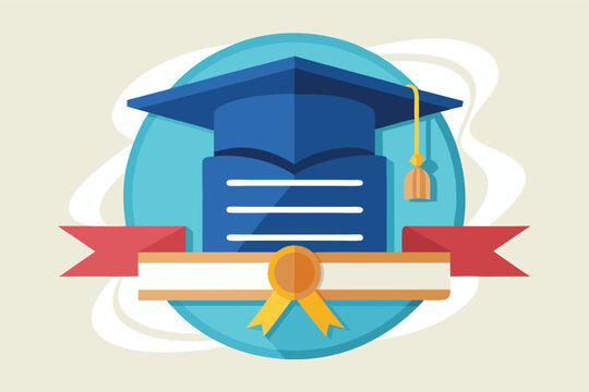 Graduation cap and certificate illustration with colorful design for educational themes