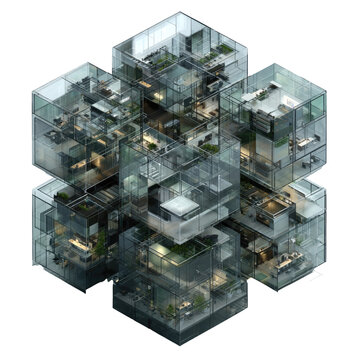 Fototapeta Abstract architectural model of interconnected office spaces