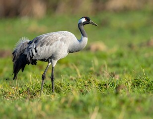Fototapeta premium Crane in a grassy field