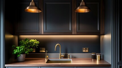 Modern kitchen interior design with clean furniture and contemporary home style