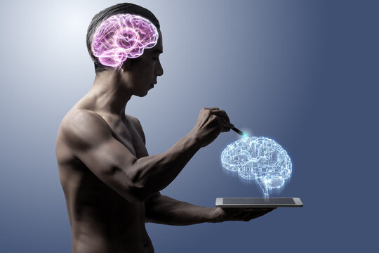 Man Interacting with a Digital Brain