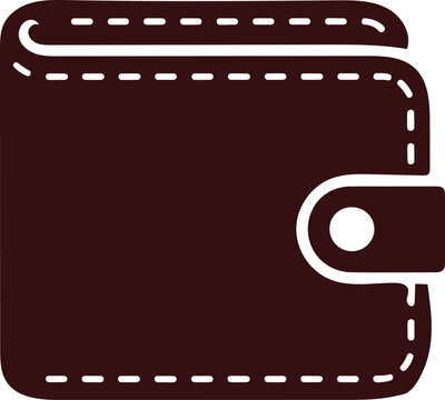 Brown and white icon of a closed wallet with stitching detail purse money