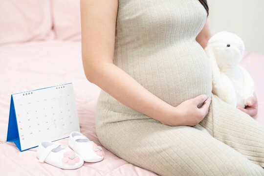 pregnant woman touches belly, Concepts of pregnancy and family. Place for text. Place for your advertisement