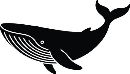 Black silhouette of a humpback whale with baleen lines on a white background marine mammal