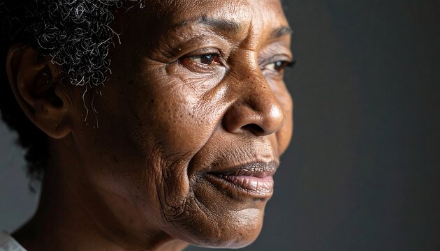 Close-up portrait of a thoughtful senior woman