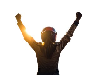 Dynamic Celebration Pose of Race Car Driver Silhouette in Action