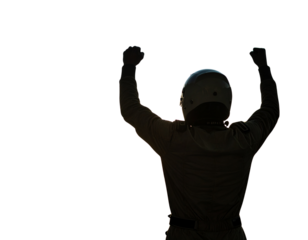 Dynamic Celebration Pose of Race Car Driver Silhouette in Action