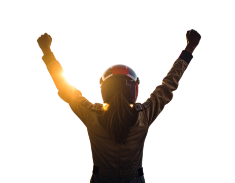 Dynamic Celebration Pose of Race Car Driver Silhouette in Action