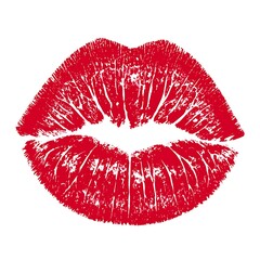 A vibrant red lipstick kiss print on white