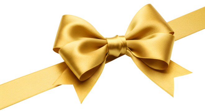 Golden diagonal ribbon bow isolated