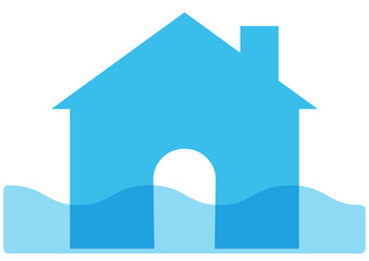 洪水で浸水する家のフラットデザイン