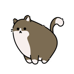 Cute brown cartoon cat standing with fluffy fur, kawaii pet illustration for children, animals, and playful designs.