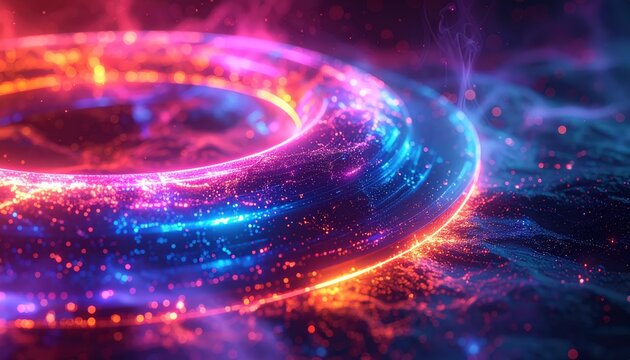 Abstract futuristic glowing ring of cosmic energy. - Powered by Adobe