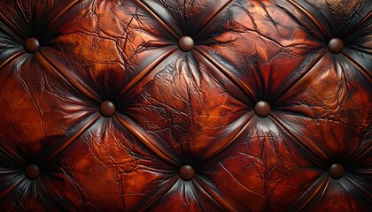Fototapeta premium Vintage deep buttoned brown leather upholstery texture background.