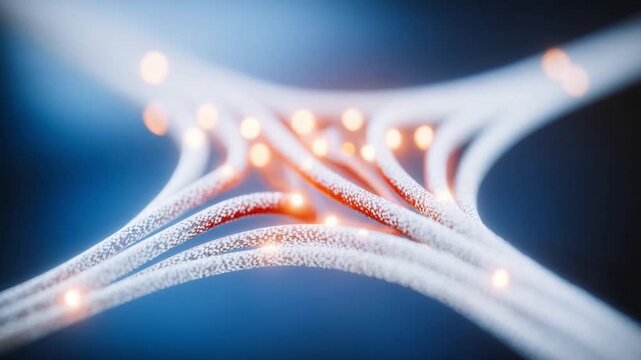 Abstract Network Connection: An intricate digital representation of data flow, lines converge and diverge, illuminated by glowing nodes, illustrating the complex structure of interconnectedness.
