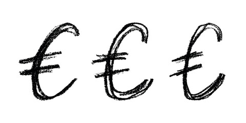 Obraz premium Set of hand drawn euro currency symbol. Brush stroke doodle. Single element for design