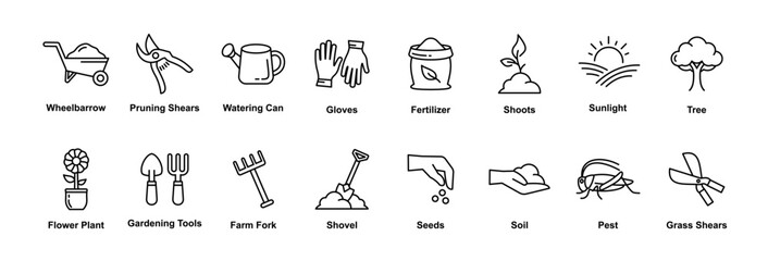 Gardening Icons Collection with Editable Stroke