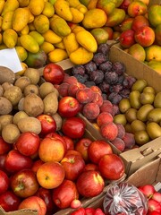 Colorful fruit market display.