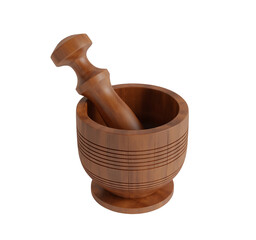 Wooden mortar and pestle isolated on transparent background