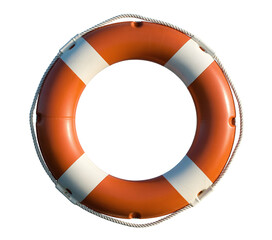 Orange and white life preserver ring isolated on transparent background
