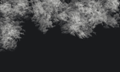 A dramatic display of billowing white and gray smoke against a stark black background creates contrast
