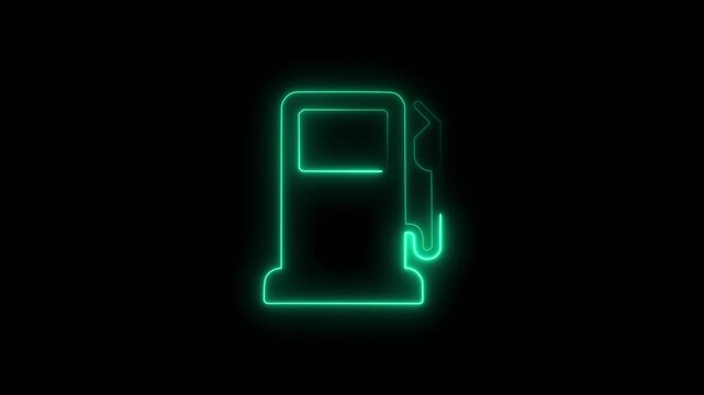 Neon Gas Pump Icon on Black Background fuel station. neon gas pump icon animation. Fuel pump icon on black background. Gas Station motion icon.