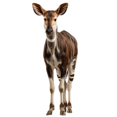 Fototapeta premium Okapi standing calmly in studio isolated on transparency background, soft natural lighting and detailed fur texture showing striped legs and white neck ring
