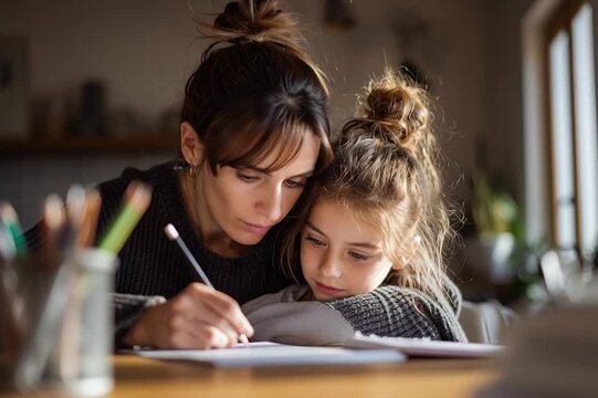 Mama rozśmiesza c&oacute;rkę podczas odrabiania lekcji &ndash; wideo rodzinne