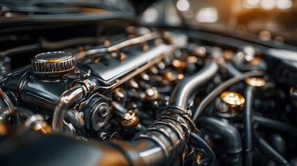 Shiny Car Engine Close Up Detail
