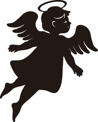 天使　エンジェル　ラッパ　楽器　シルエット　バレンタイン　クリスマス　シンプル　イラスト素材