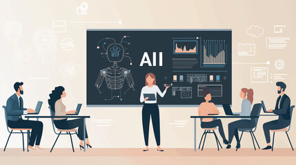 Artificial Intelligence Training Class with Teacher and Students