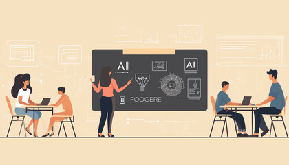 Artificial Intelligence Training Class with Teacher and Students