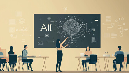 Artificial Intelligence Training Class with Teacher and Students