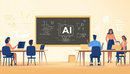 Artificial Intelligence Training Class with Teacher and Students