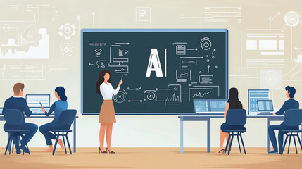 Artificial Intelligence Training Class with Teacher and Students
