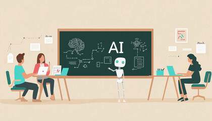 Artificial Intelligence Training Class with Teacher and Students